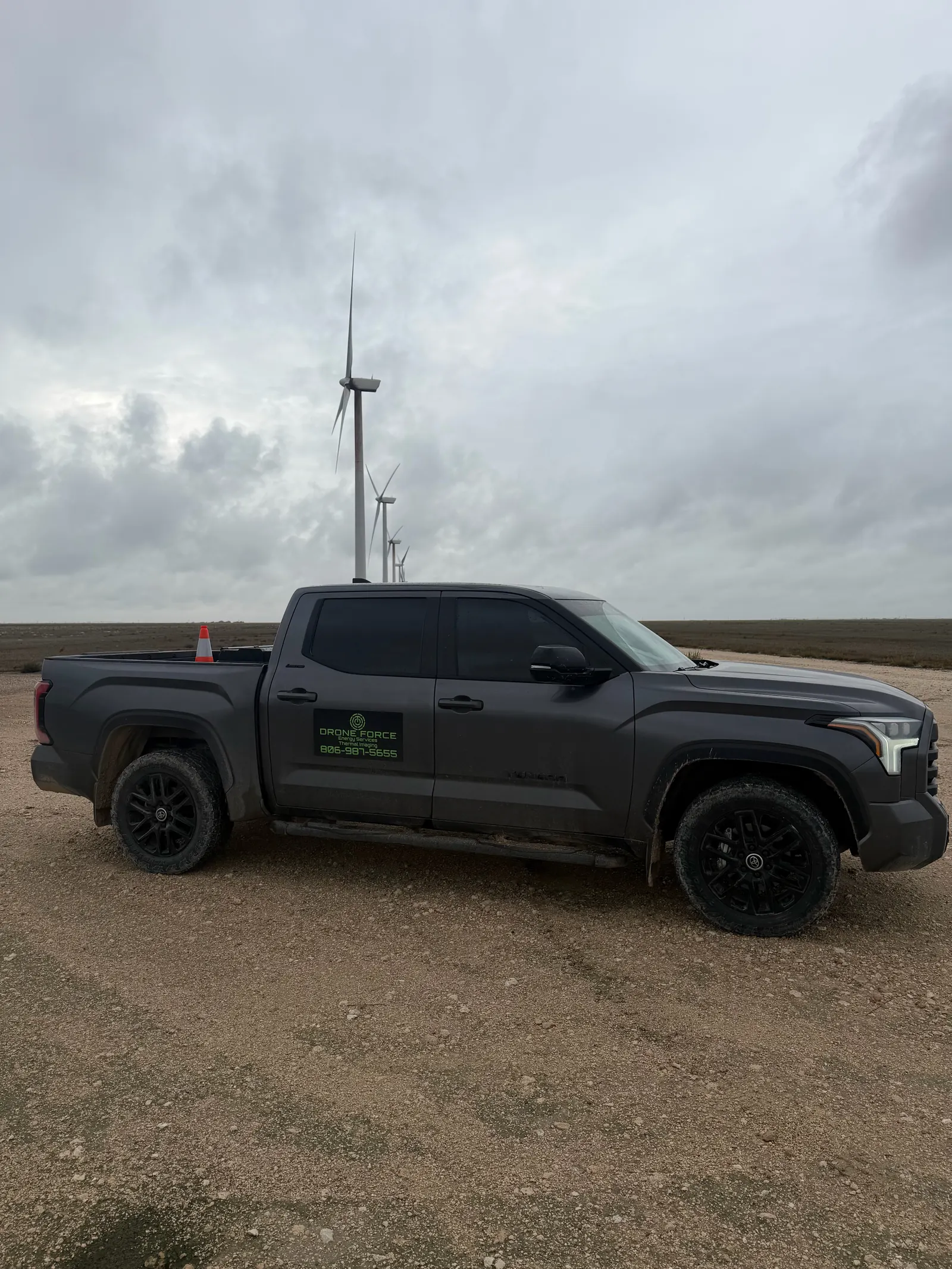 Drone Force truck on site at a renewable-energy facility