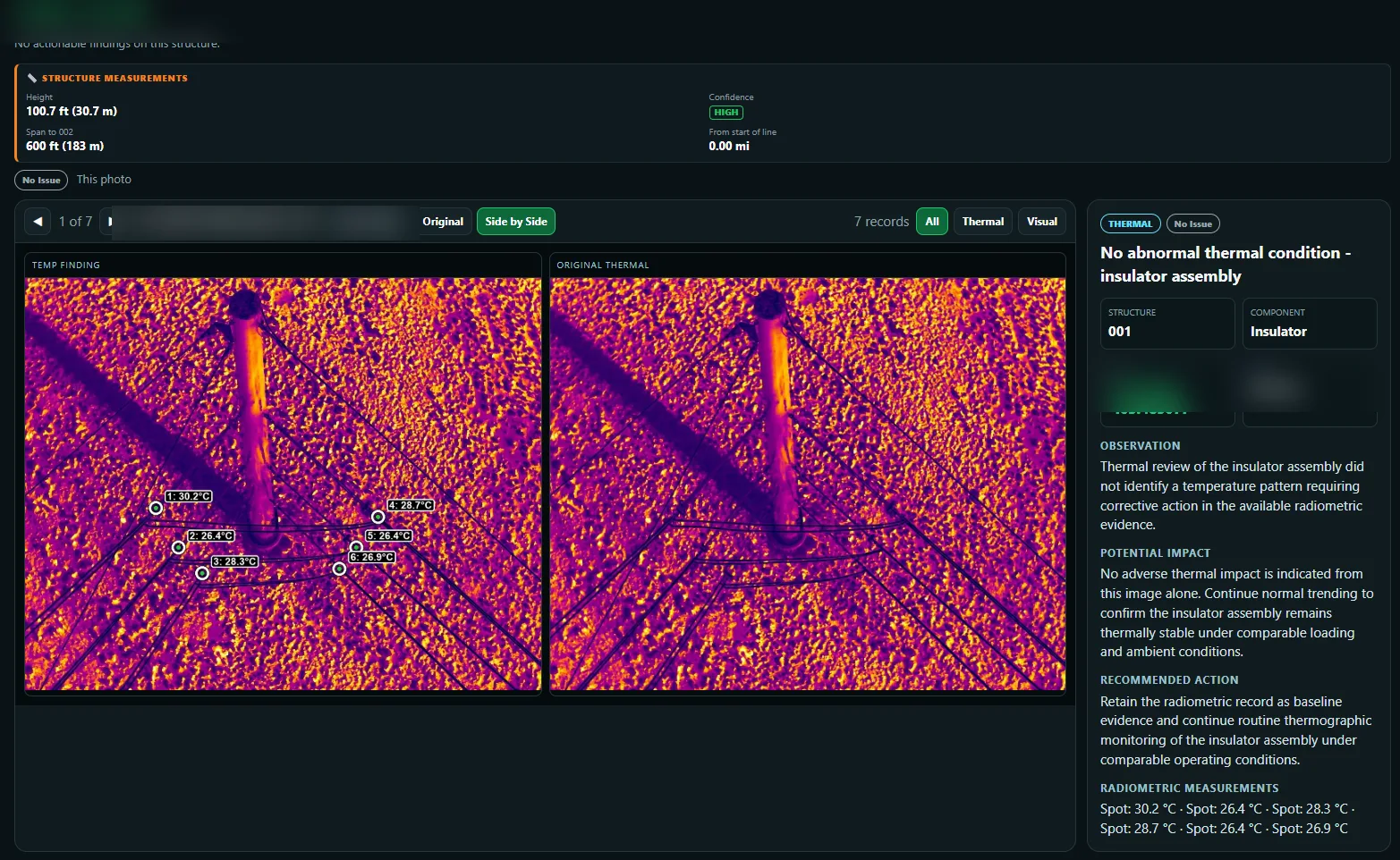 Drone Force customer portal showing a thermal finding side by side with the original thermal image