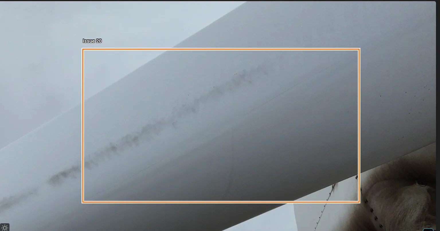 Streak along a blade surface boxed for review